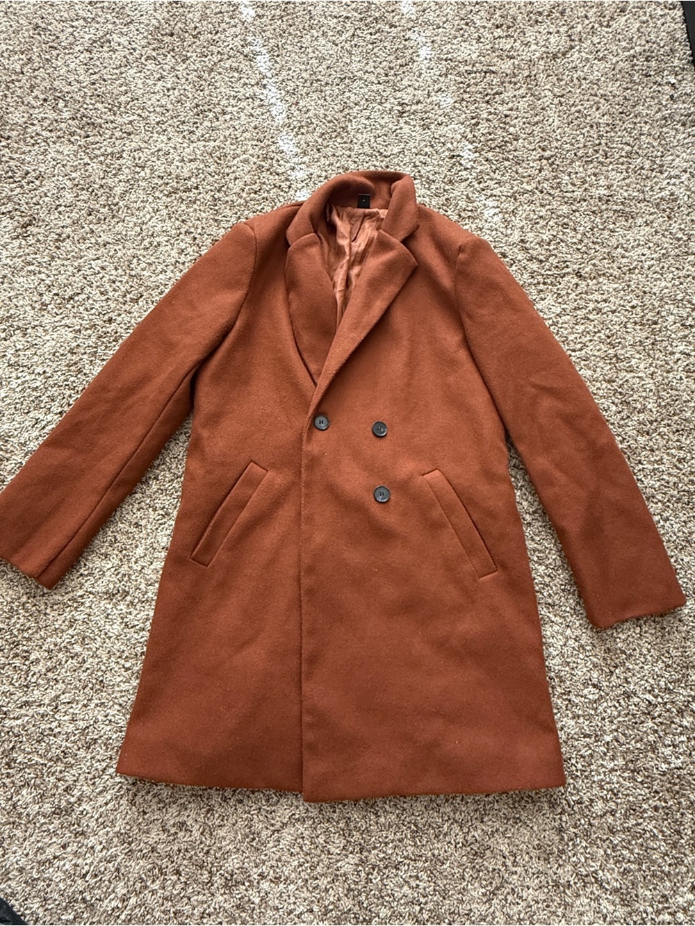 SHEIN Men's Double-Breasted Pea Coat in Rust